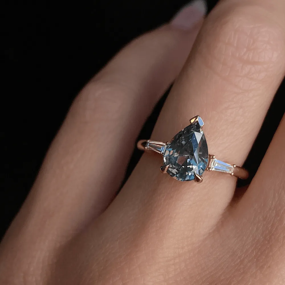 Teal Sapphire Pear Engagement Ring sold by Marrow Fine product image thumbnail 3