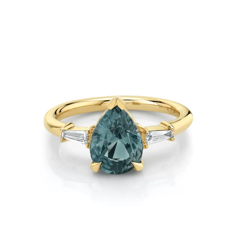 Teal Sapphire Pear Engagement Ring sold by Marrow Fine