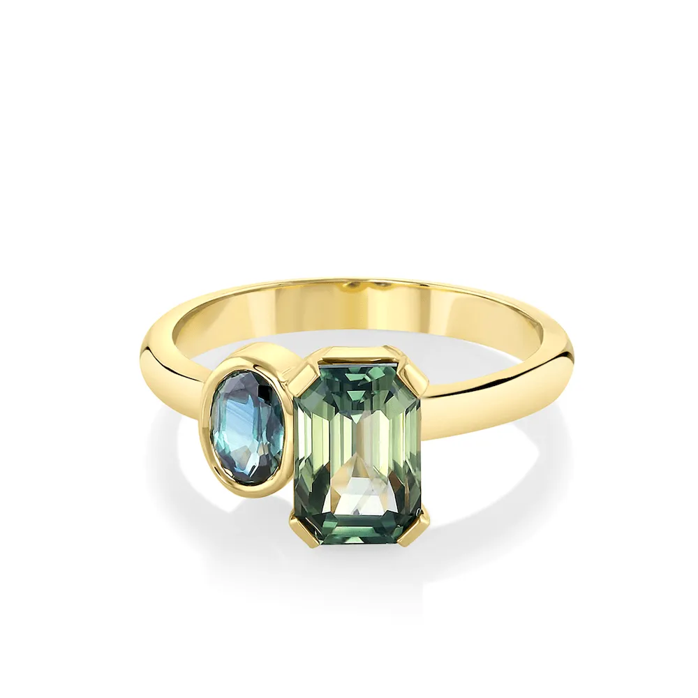 Emerald-Cut & Oval Sapphire Toi et Moi Ring sold by Marrow Fine