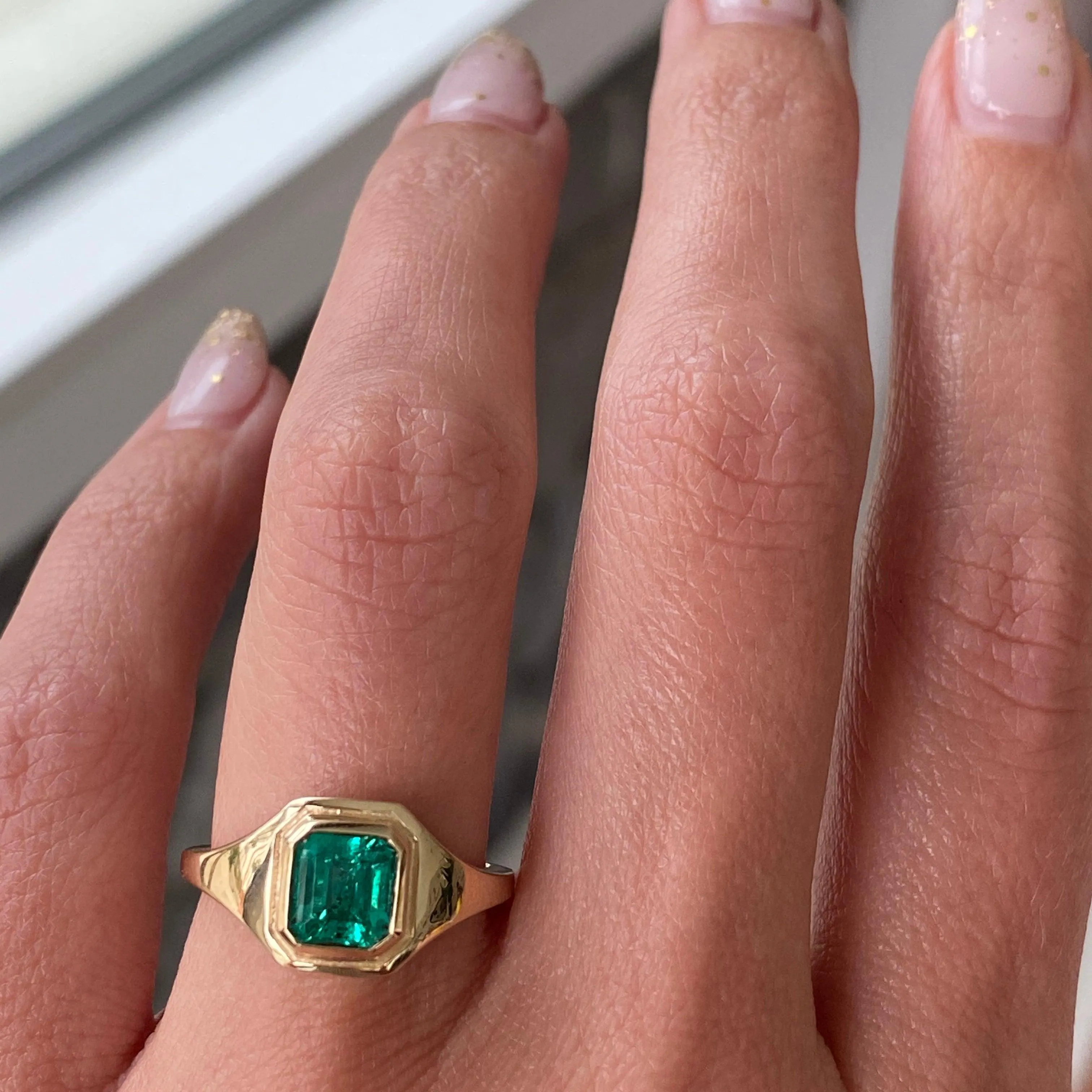 1.16ct Emerald Signet Boyfriend Ring sold by Marrow Fine product image thumbnail 4