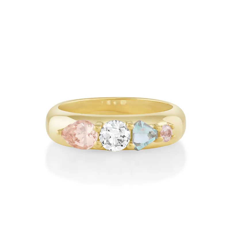 Peach Sapphire & Mint Beryl Linear Ring sold by Marrow Fine