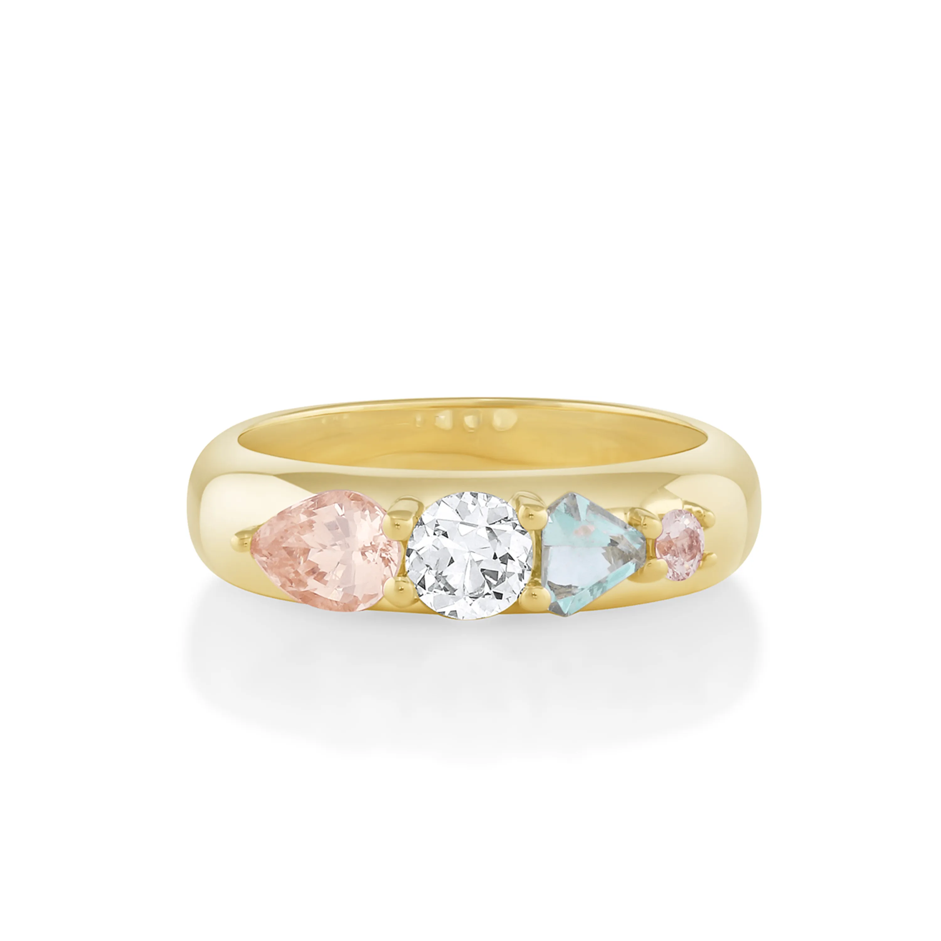 Peach Sapphire & Mint Beryl Linear Ring sold by Marrow Fine