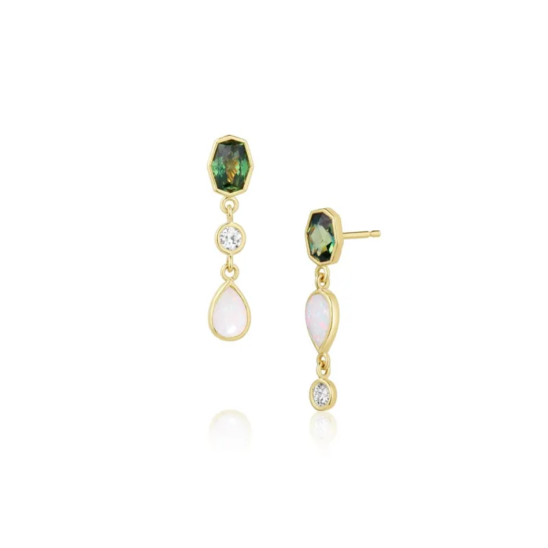 1.12tcw Sapphire and Opal Bezel Set Dangle Earrings sold by Marrow Fine