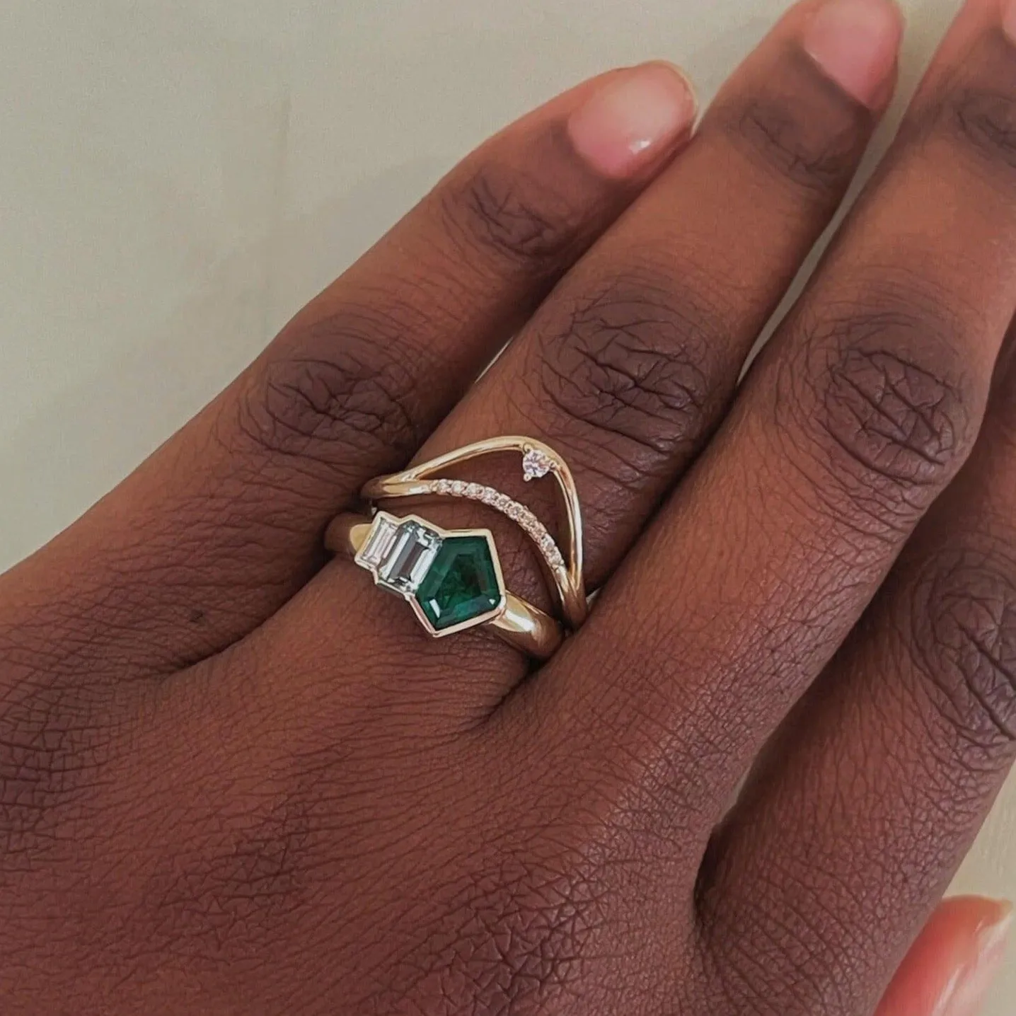 0.86ct Emerald and Diamond Linear Band sold by Marrow Fine product image thumbnail 2