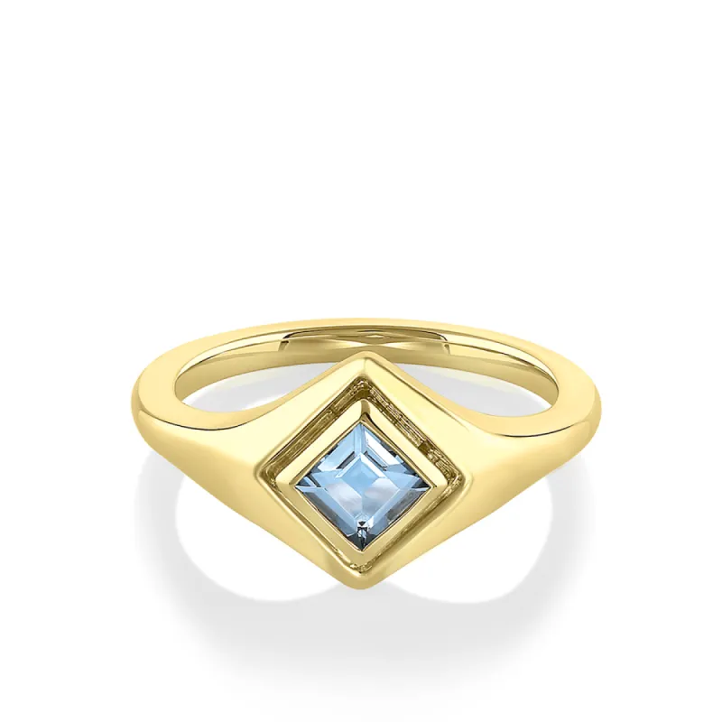 Something Blue Carré Aquamarine Signet Ring sold by Marrow Fine