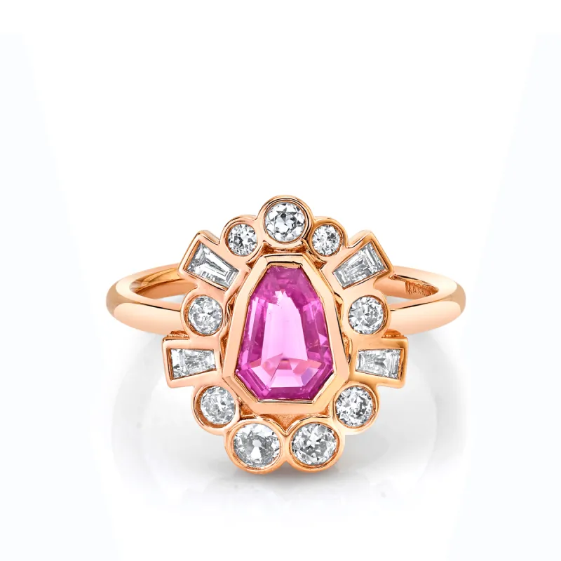 Pink Sapphire Shield Ballerina Ring sold by Marrow Fine