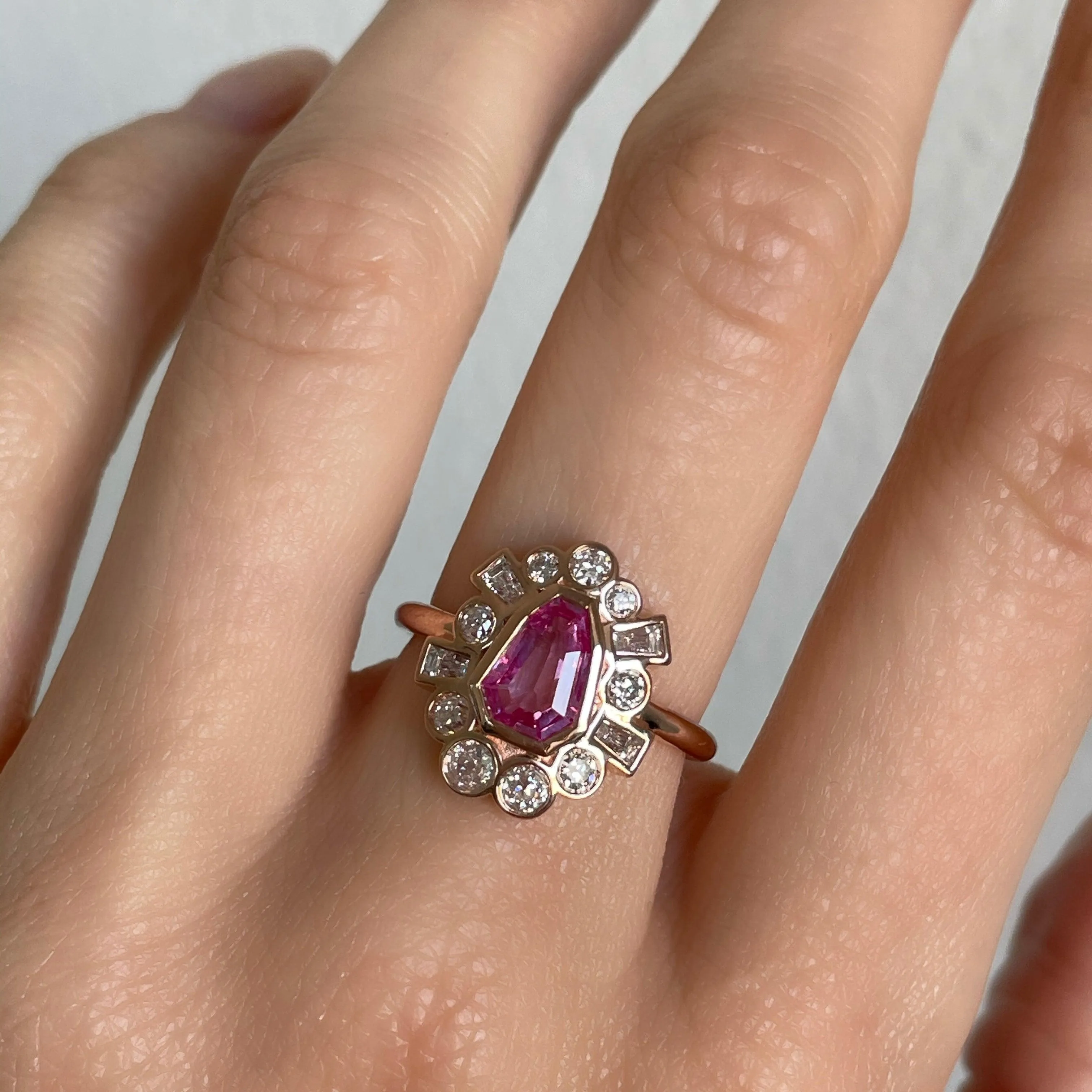 Pink Sapphire Shield Ballerina Ring sold by Marrow Fine product image thumbnail 3