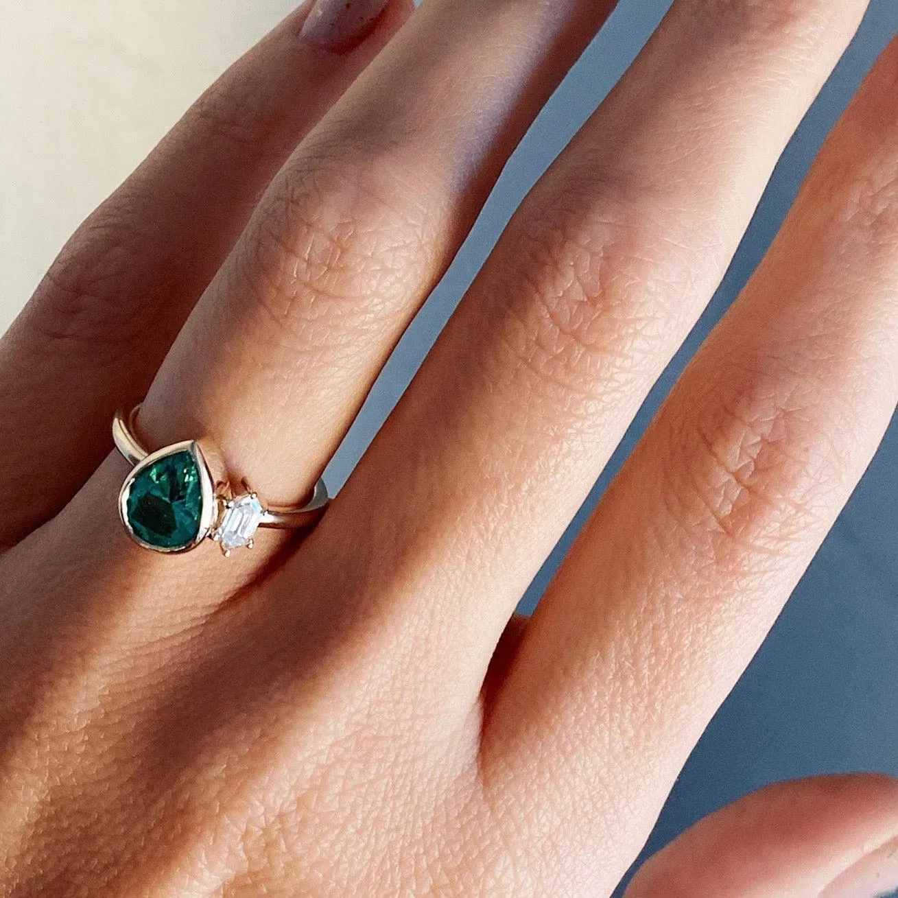 Emerald & White Diamond Toi et Moi Ring sold by Marrow Fine product image thumbnail 4