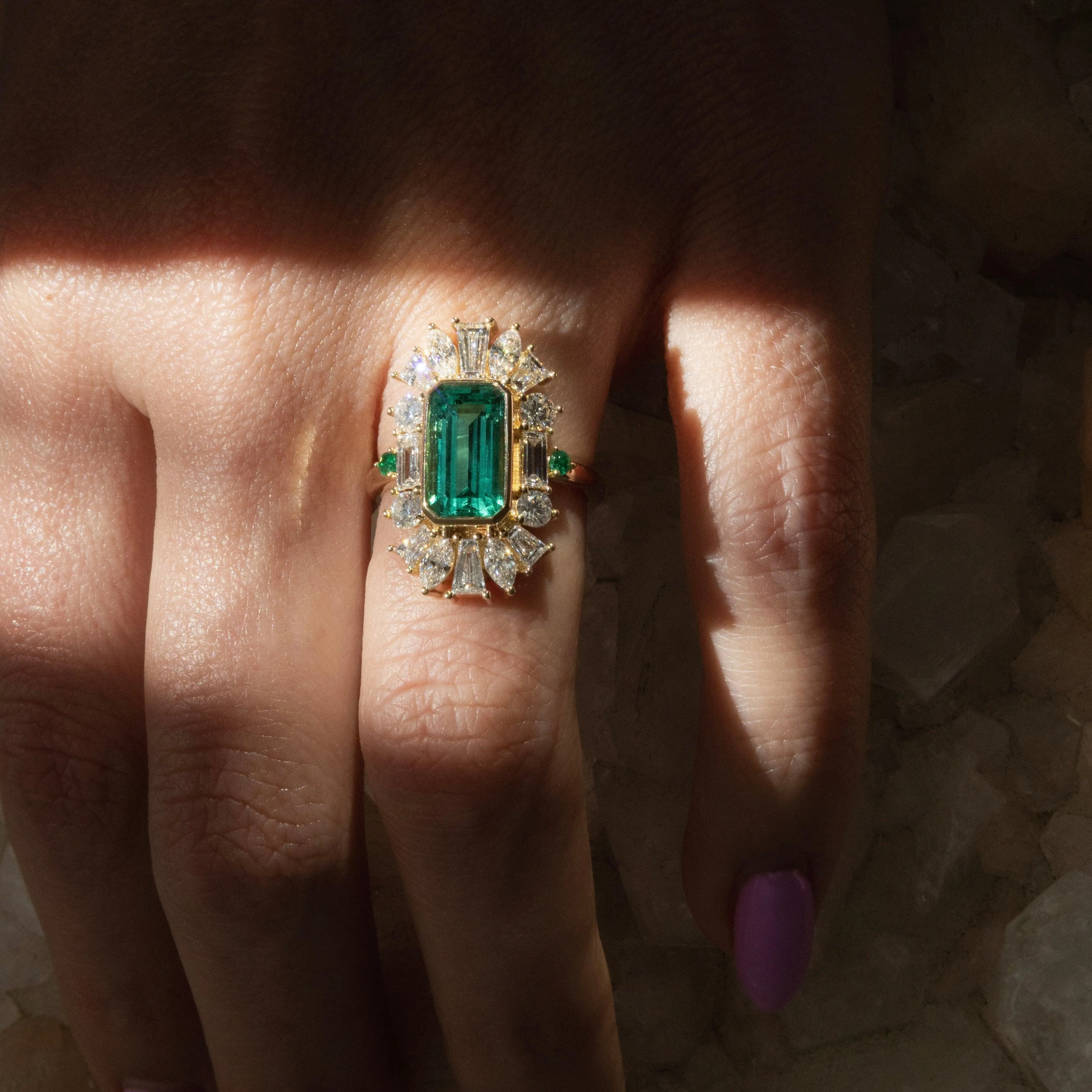 2.64ct Emerald & White Diamond Ballerina Ring sold by Marrow Fine product image thumbnail 3