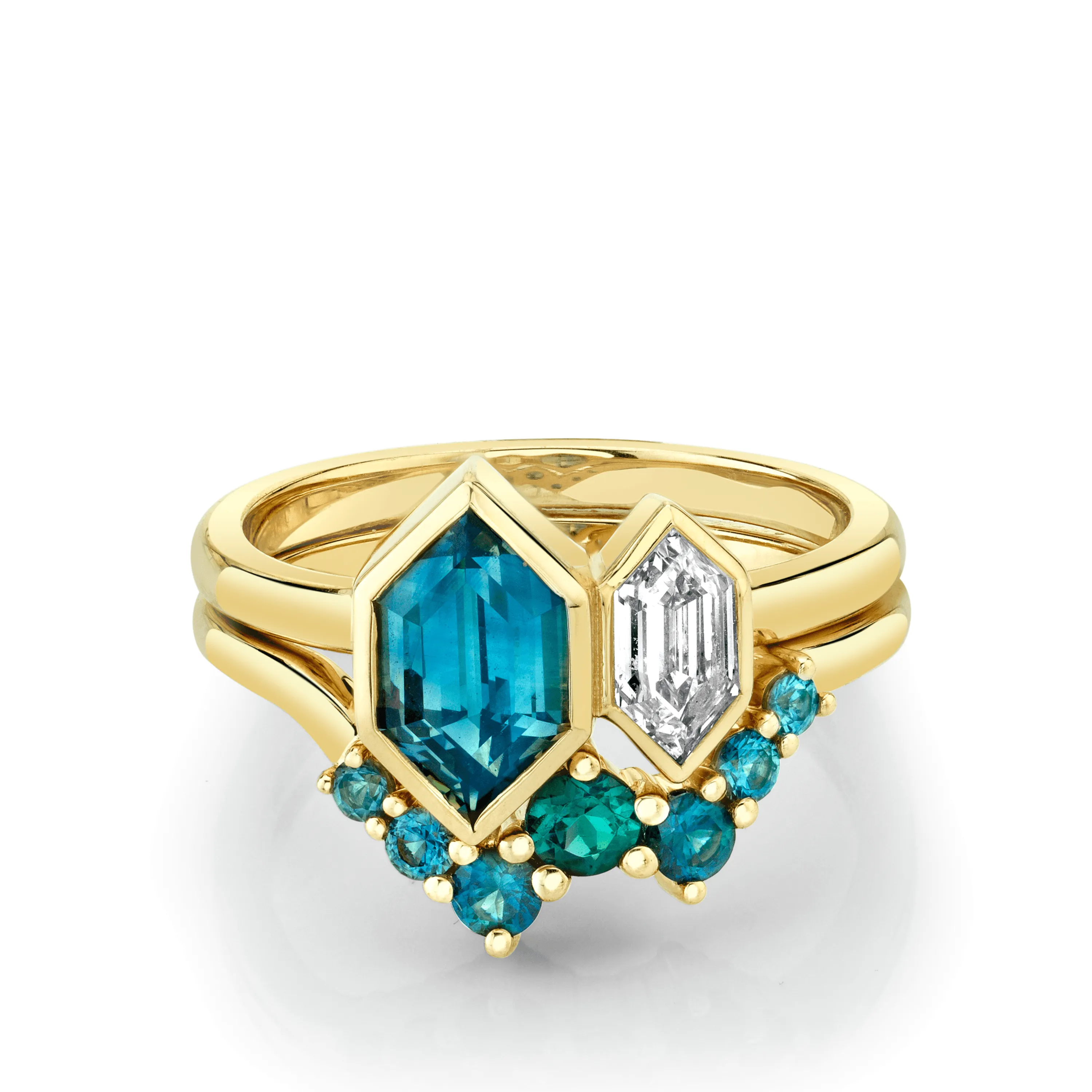 Sapphire & White Diamond Bullet Toi et Moi Set sold by Marrow Fine