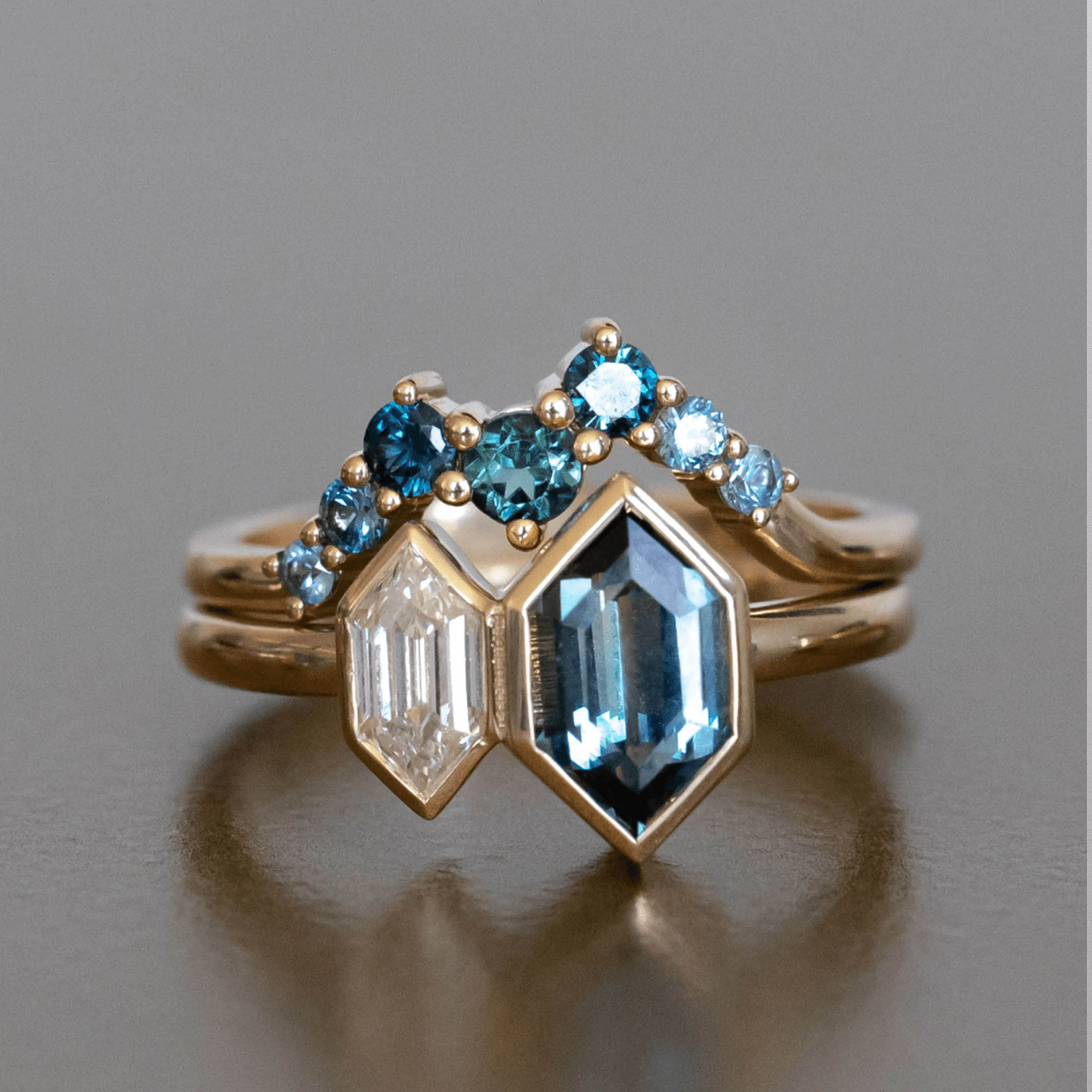 Sapphire & White Diamond Bullet Toi et Moi Set sold by Marrow Fine product image thumbnail 3