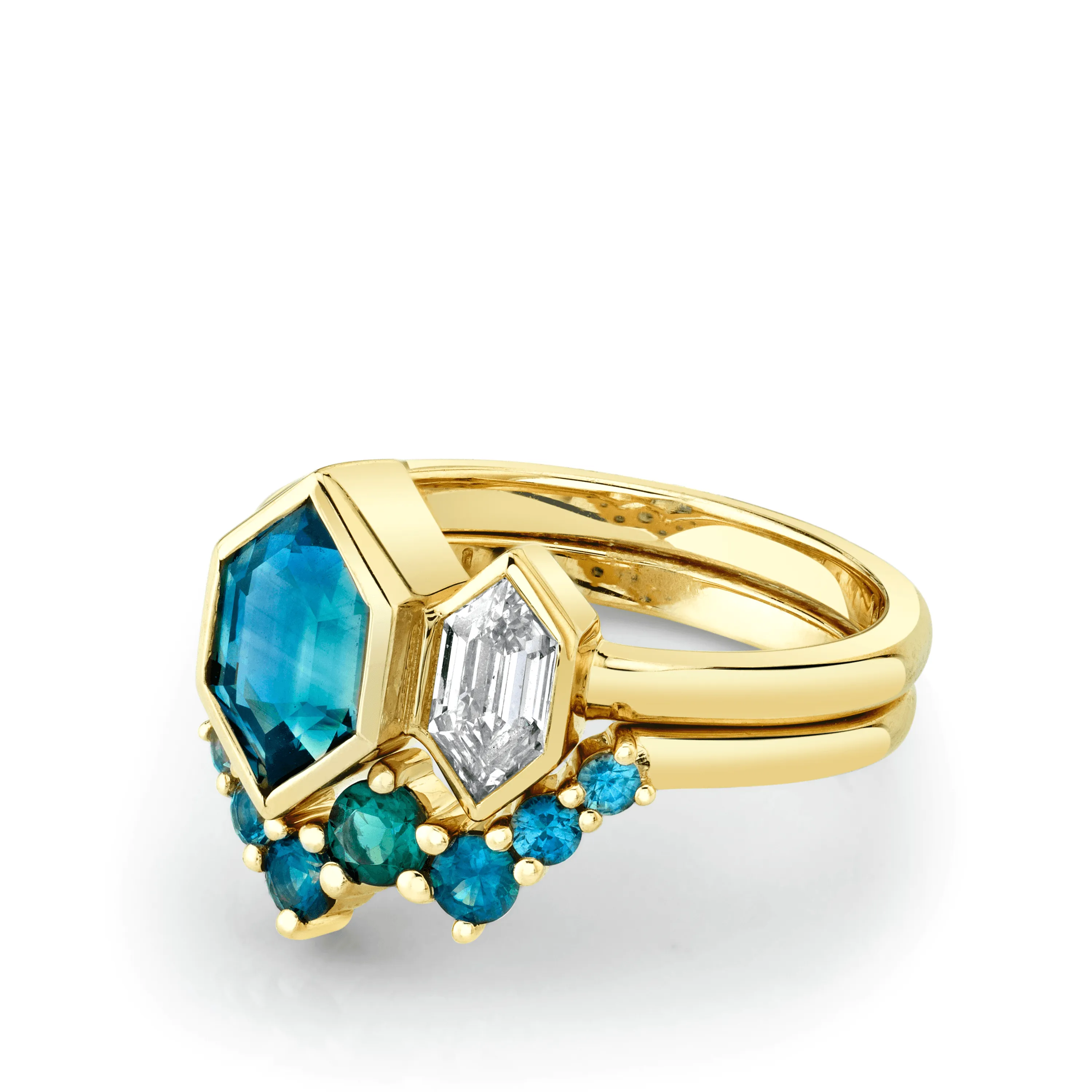 Sapphire & White Diamond Bullet Toi et Moi Set sold by Marrow Fine product image thumbnail 2