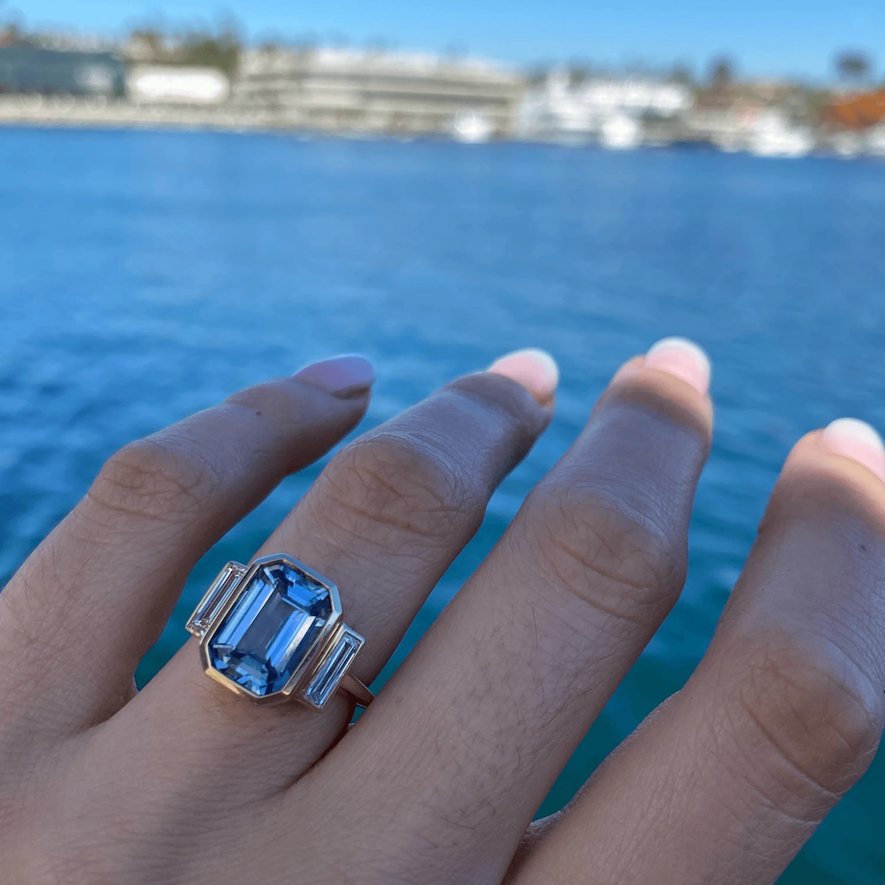 4.82ct Blue Sapphire and White Diamond Baguette Ring sold by Marrow Fine product image thumbnail 4