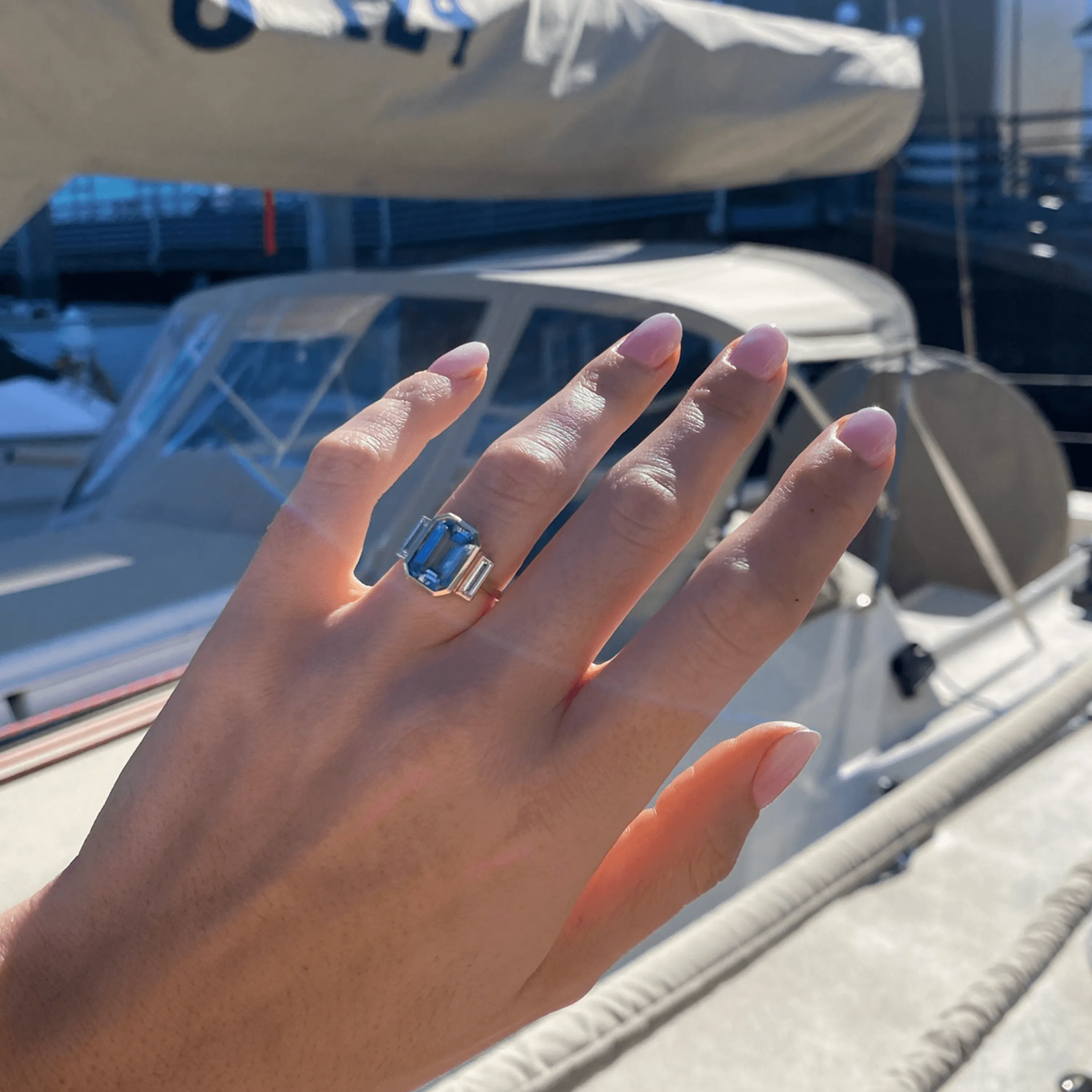 4.82ct Blue Sapphire and White Diamond Baguette Ring sold by Marrow Fine product image thumbnail 5