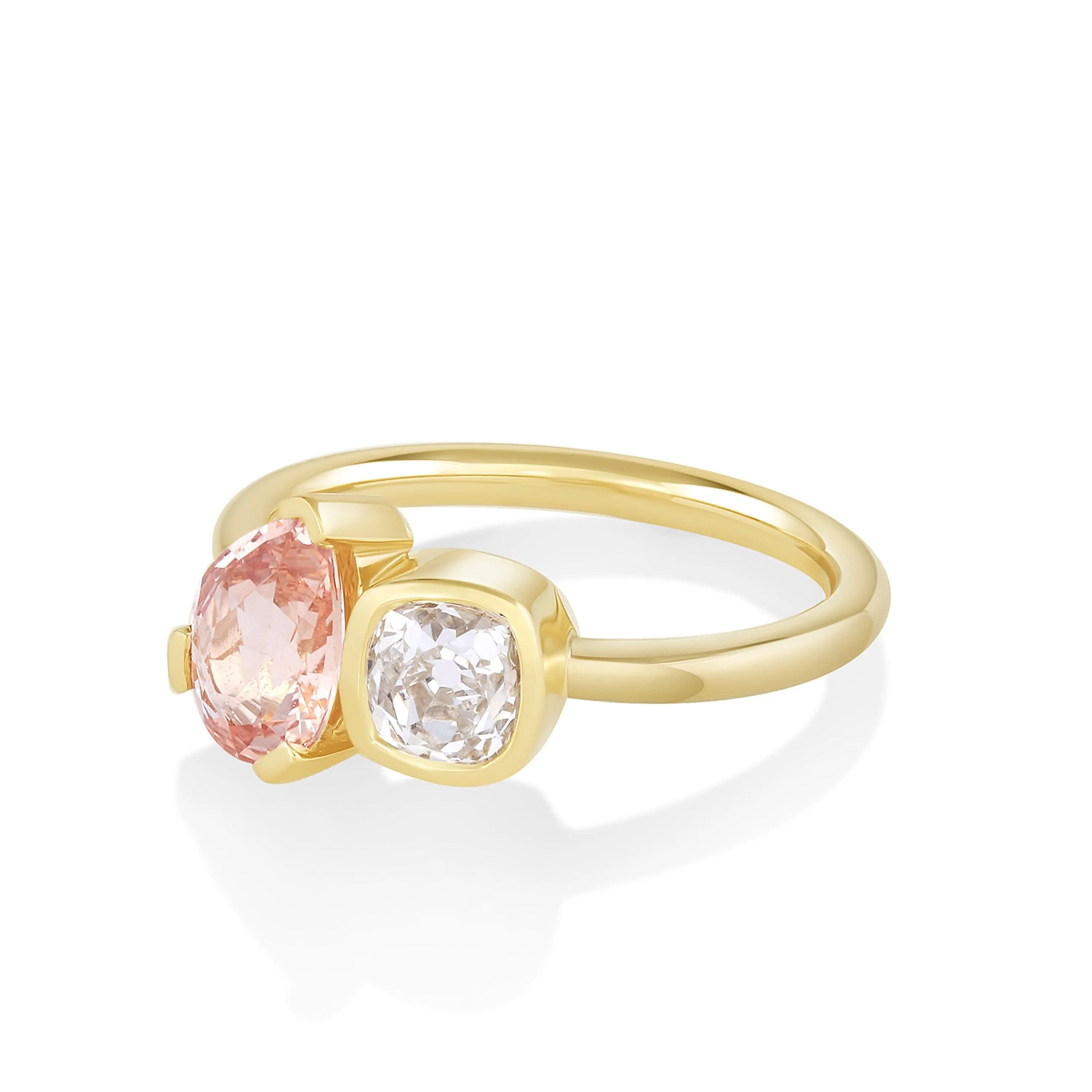 1.30ct Peach Sapphire & Old Mine Cut Toi et Moi sold by Marrow Fine product image thumbnail 2
