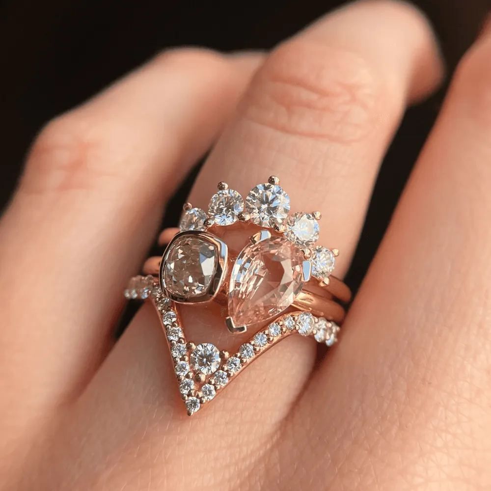 1.30ct Peach Sapphire & Old Mine Cut Toi et Moi sold by Marrow Fine product image thumbnail 4