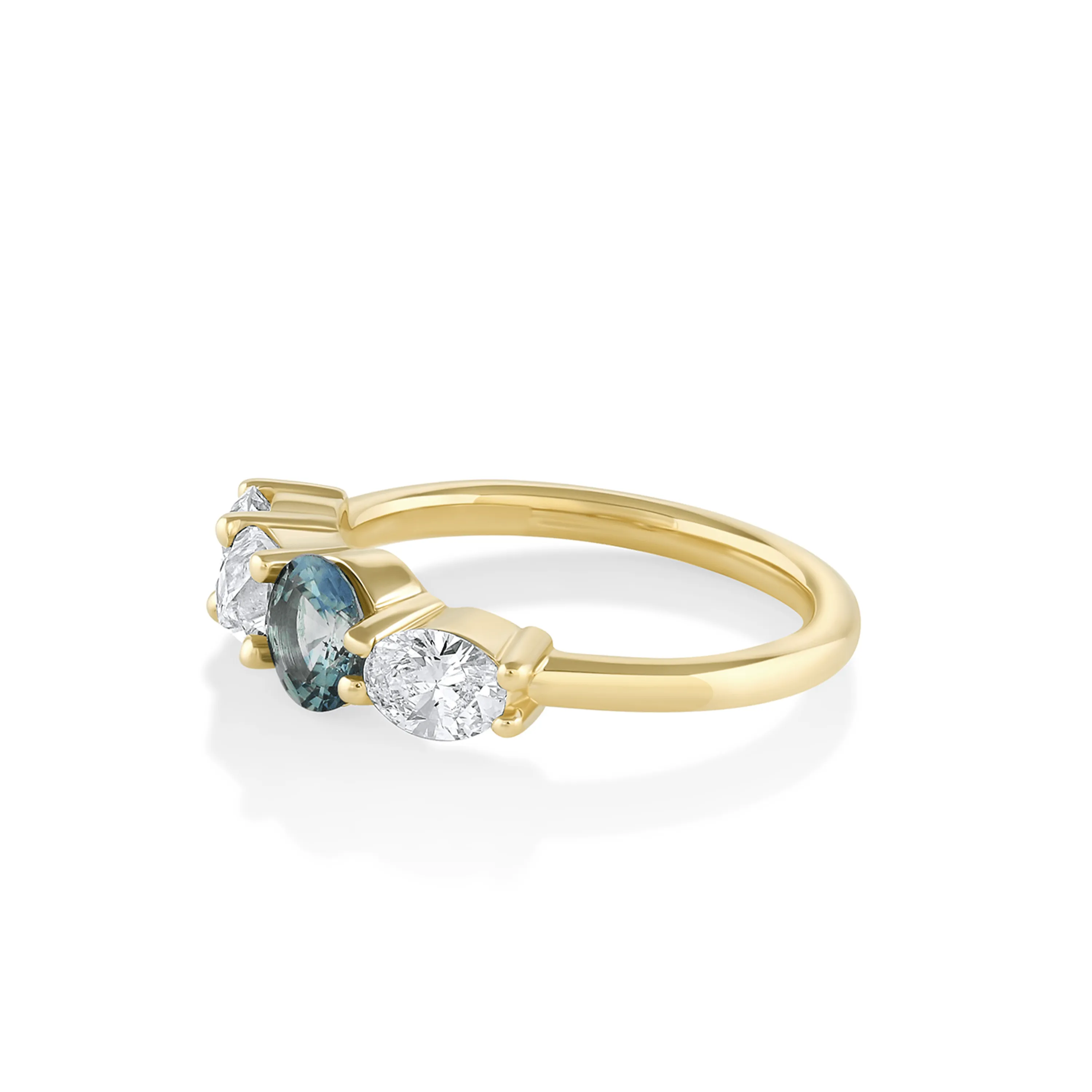 French Cut Diamond & Teal Sapphire Linear Ring sold by Marrow Fine product image thumbnail 2