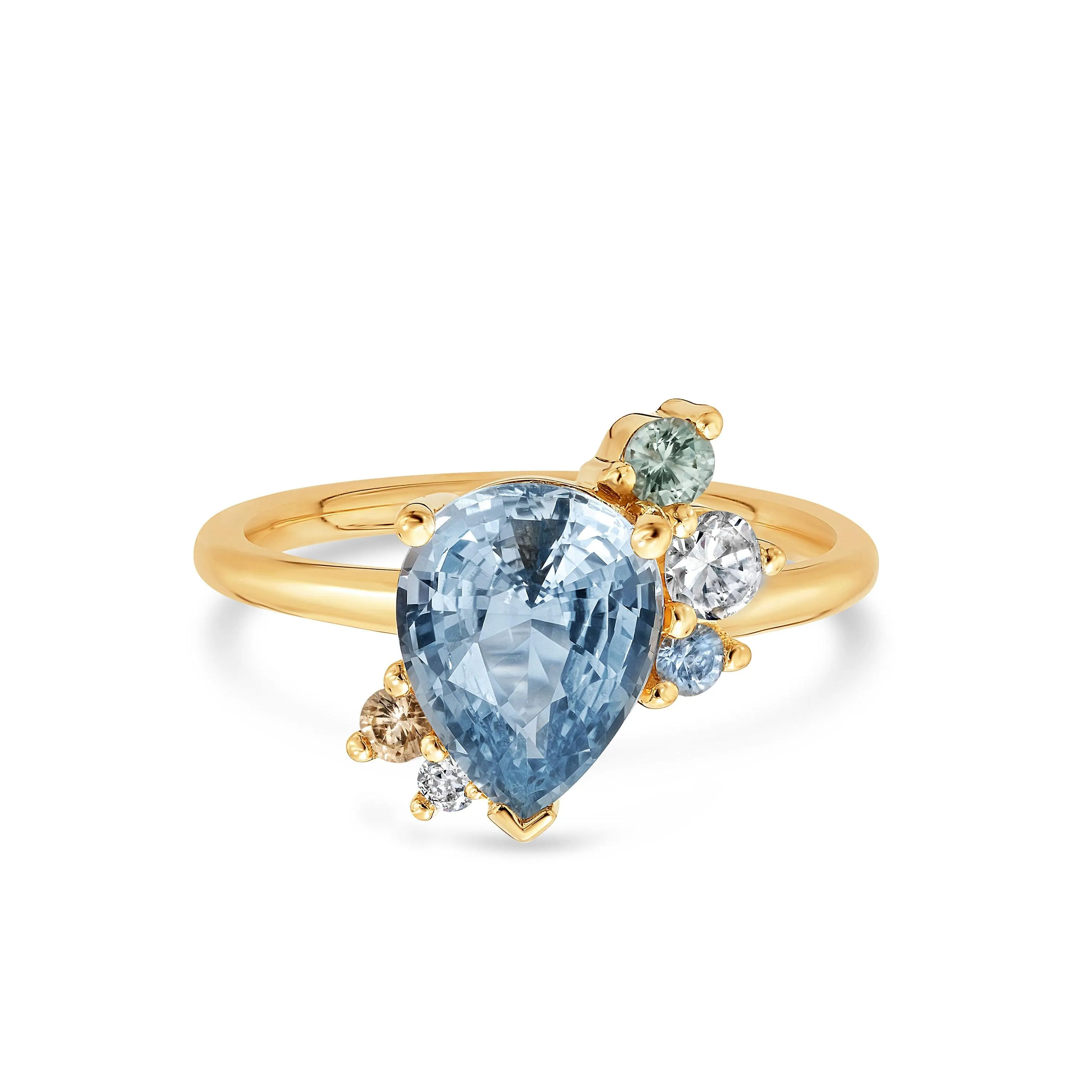 Light Blue Pear Sapphire Cluster Ring sold by Marrow Fine