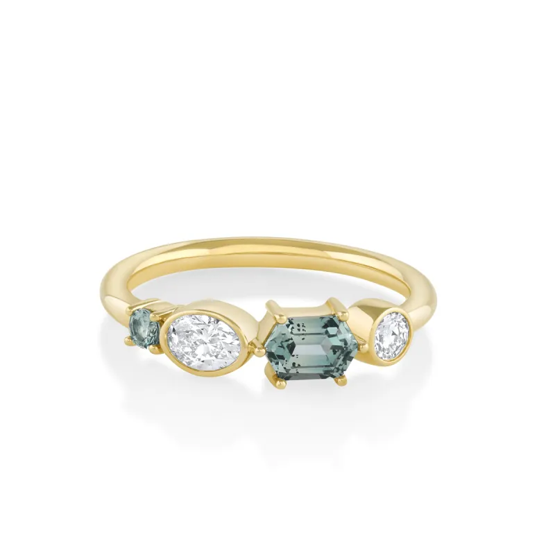 Montana Sapphire Hexagon Linear Ring sold by Marrow Fine