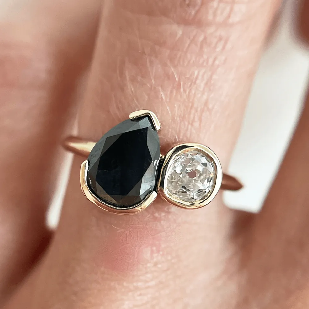2.18ct Black Diamond Pear and Old Mine Cut Toi et Moi Ring sold by Marrow Fine product image thumbnail 5