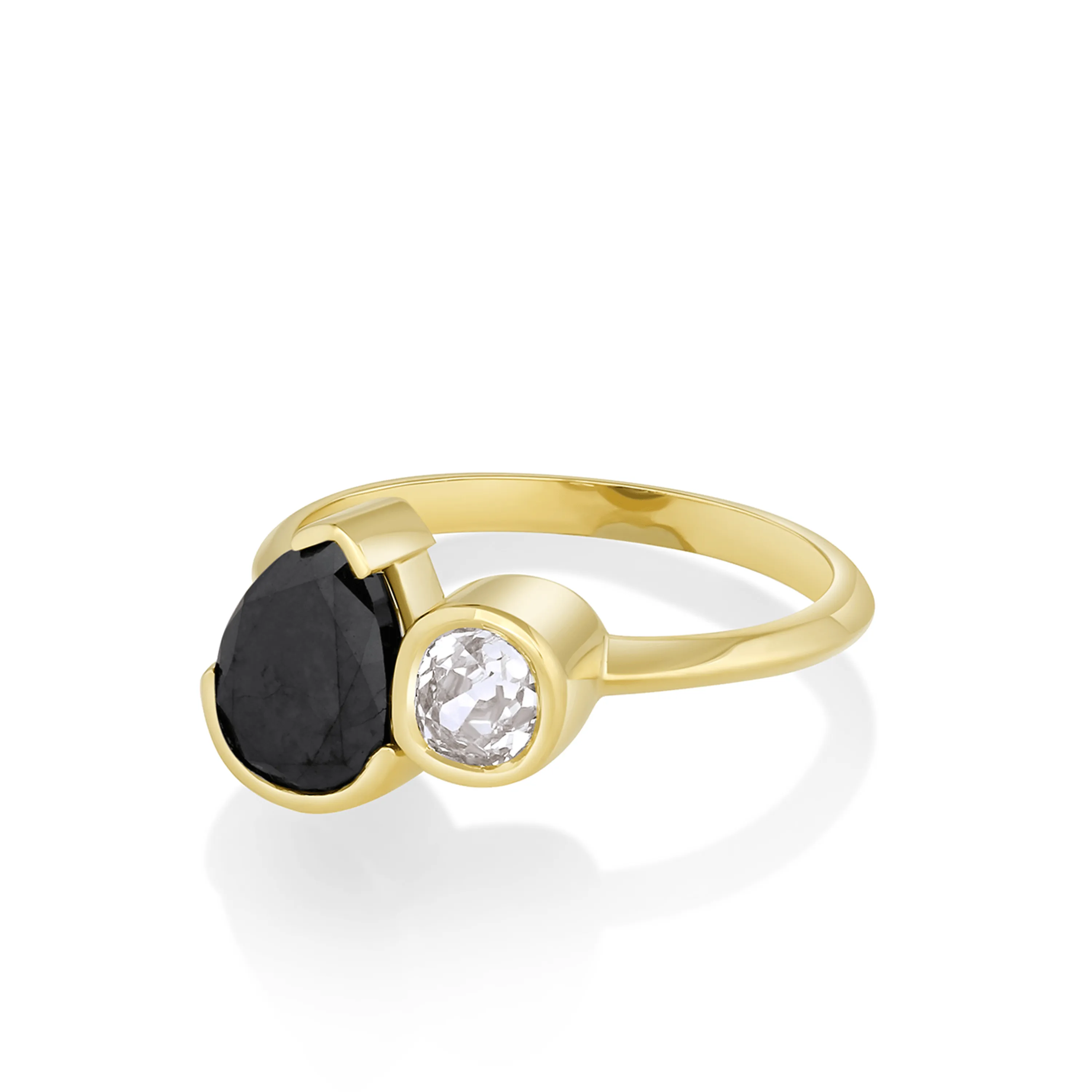 2.18ct Black Diamond Pear and Old Mine Cut Toi et Moi Ring sold by Marrow Fine product image thumbnail 2