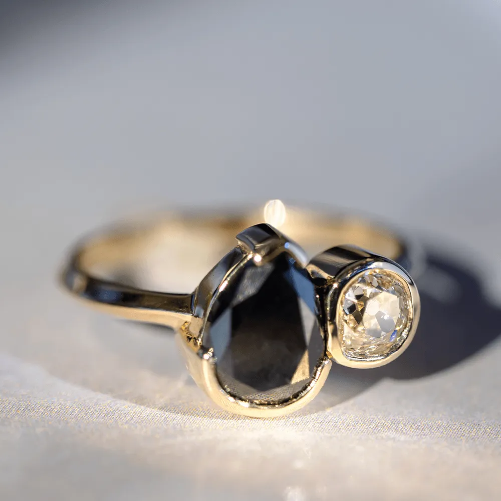 2.18ct Black Diamond Pear and Old Mine Cut Toi et Moi Ring sold by Marrow Fine product image thumbnail 4