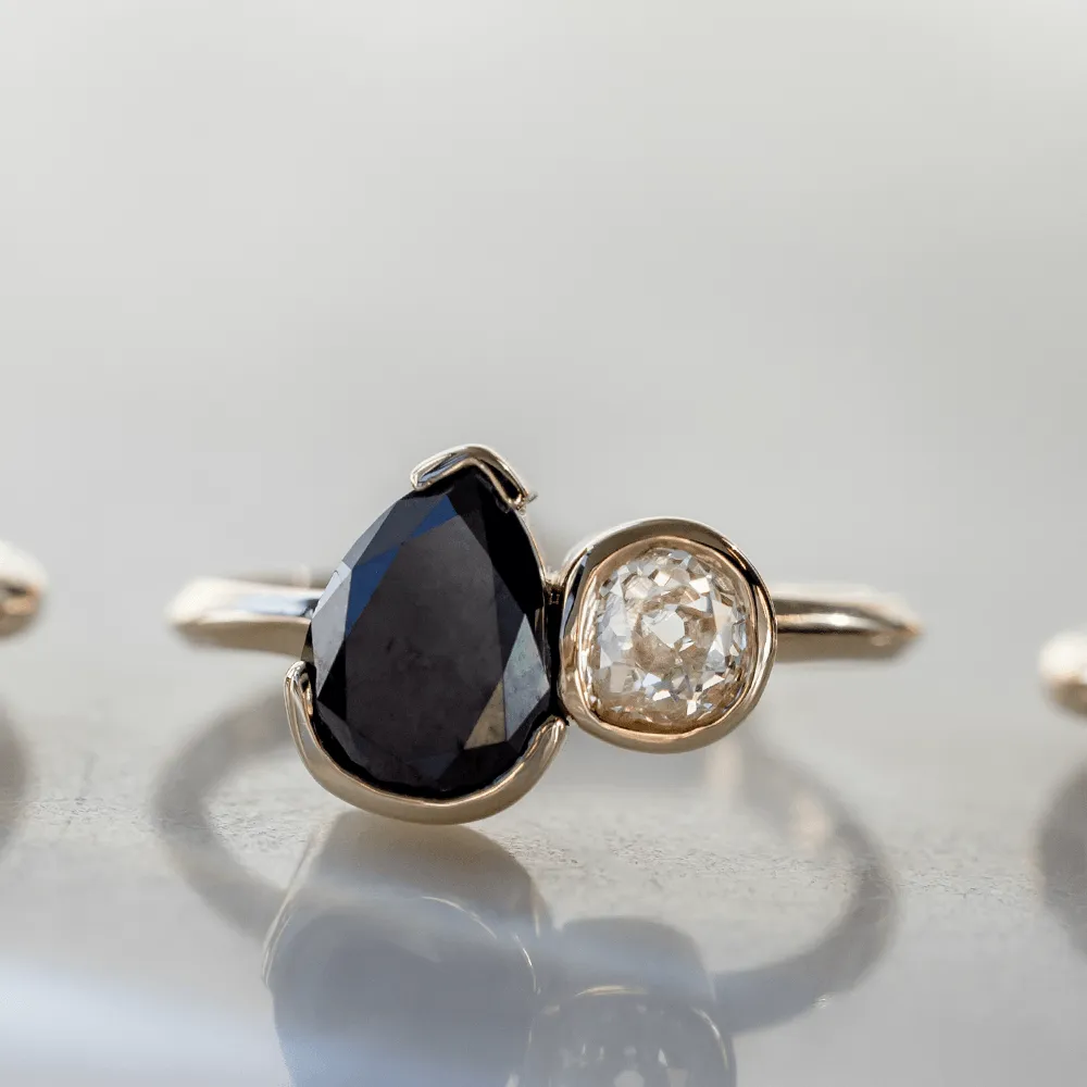 2.18ct Black Diamond Pear and Old Mine Cut Toi et Moi Ring sold by Marrow Fine product image thumbnail 3