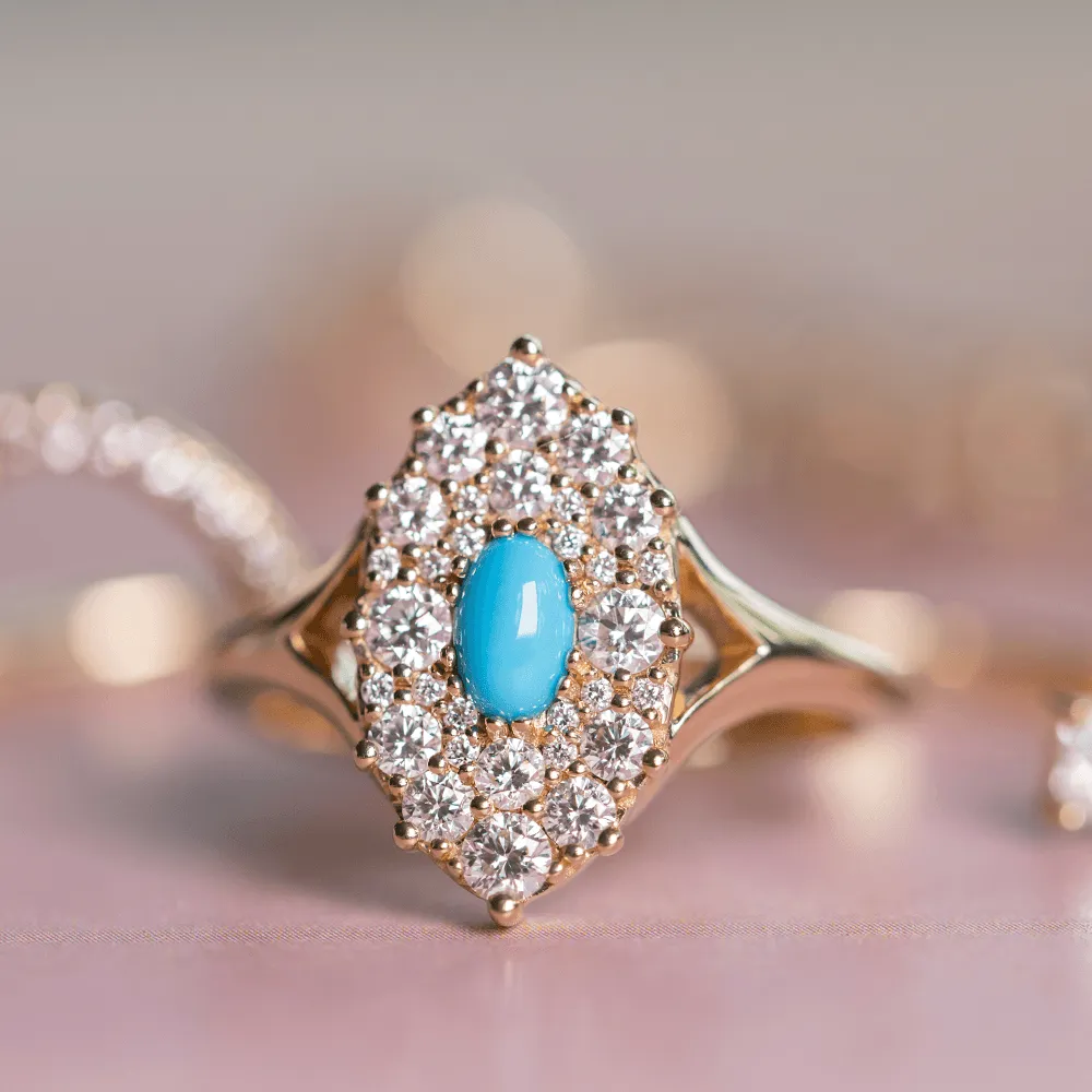 .21ct Turquoise & White Diamond Navette Ring sold by Marrow Fine product image thumbnail 4