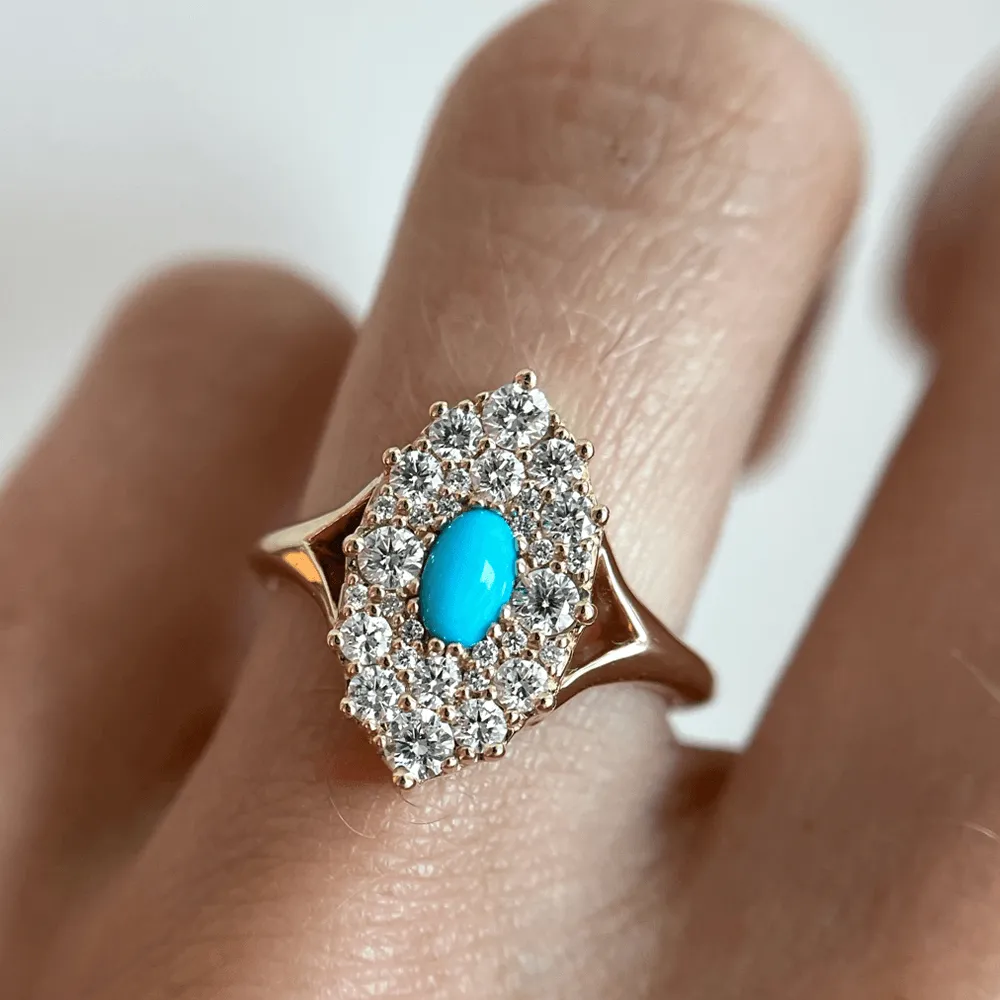 .21ct Turquoise & White Diamond Navette Ring sold by Marrow Fine product image thumbnail 3