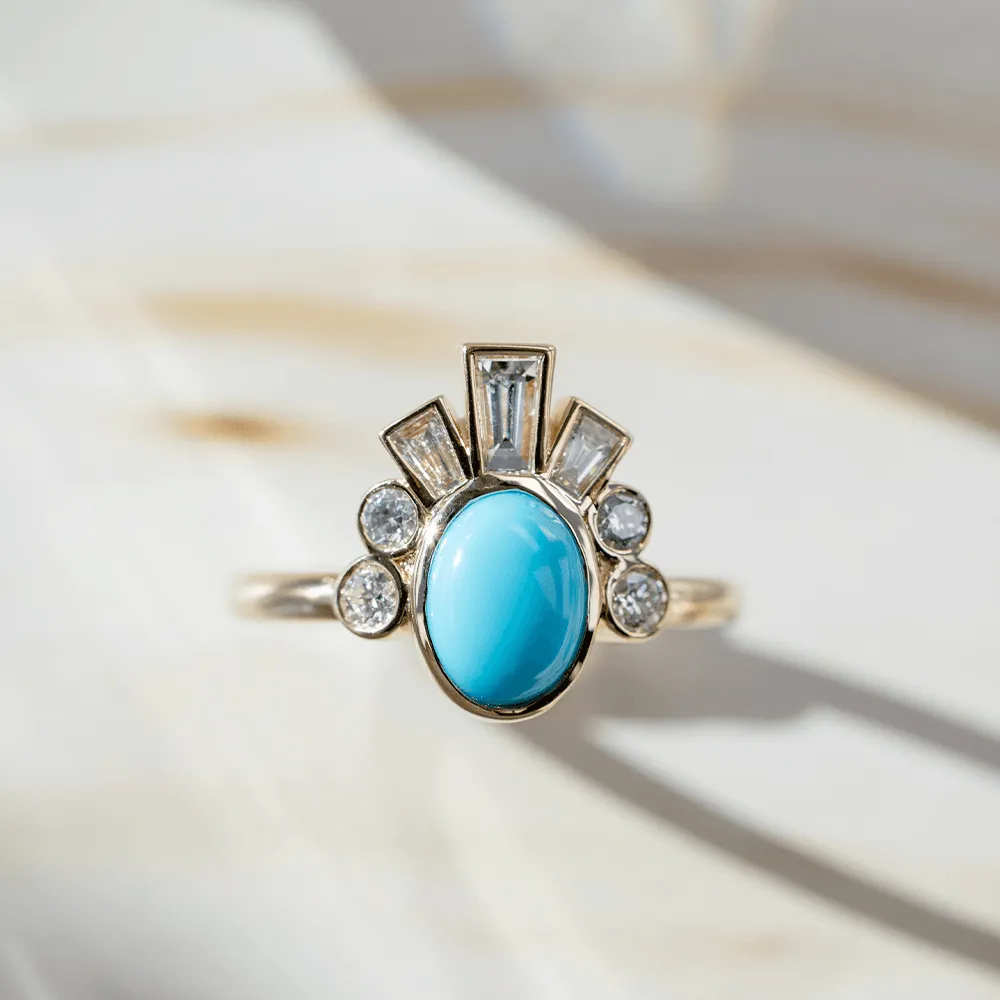 .98ct Turquoise & White Diamond Ballerina Headdress Ring sold by Marrow Fine product image thumbnail 4