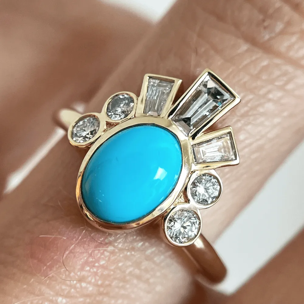 .98ct Turquoise & White Diamond Ballerina Headdress Ring sold by Marrow Fine product image thumbnail 3