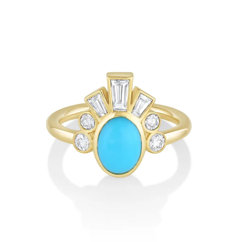 .98ct Turquoise & White Diamond Ballerina Headdress Ring sold by Marrow Fine