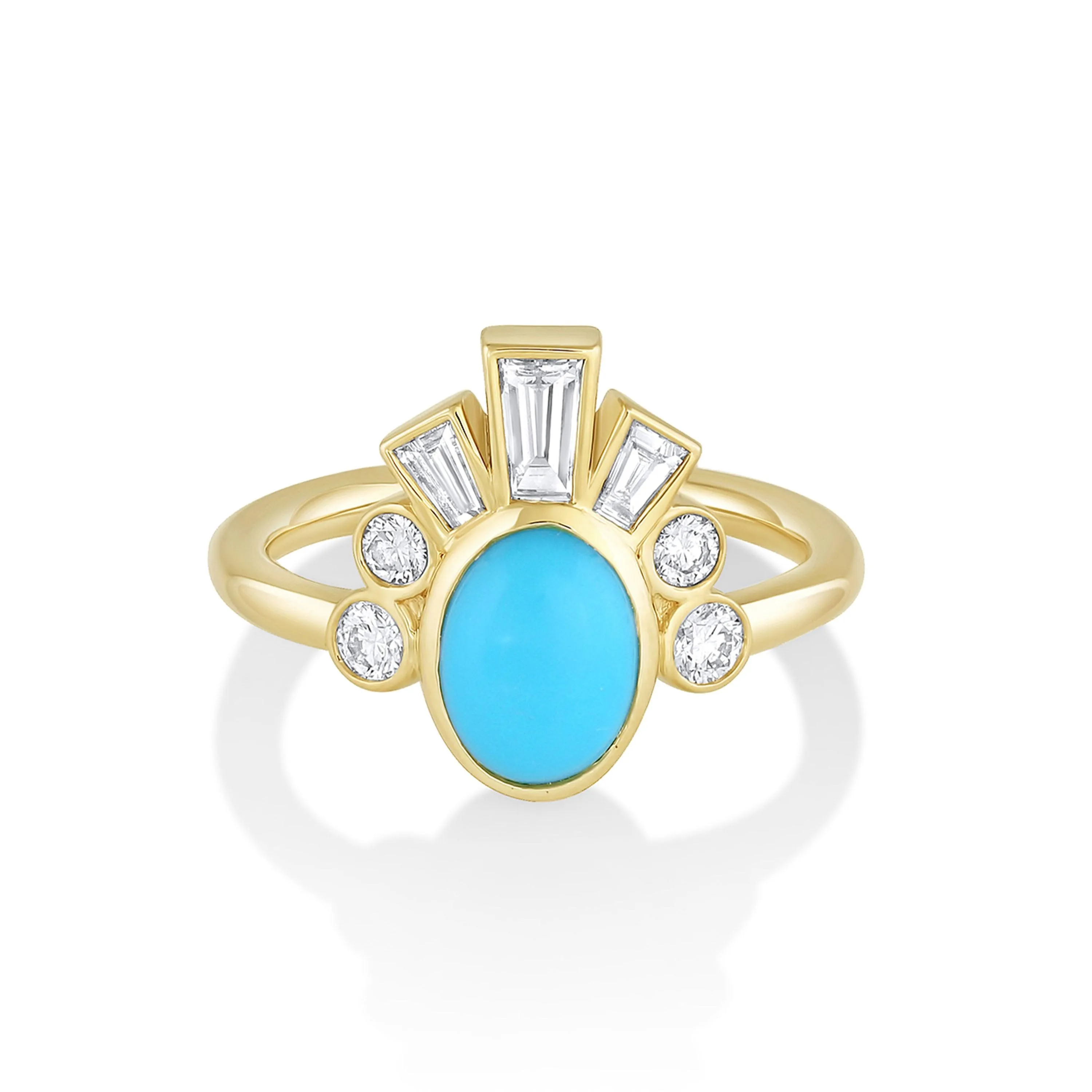 .98ct Turquoise & White Diamond Ballerina Headdress Ring sold by Marrow Fine