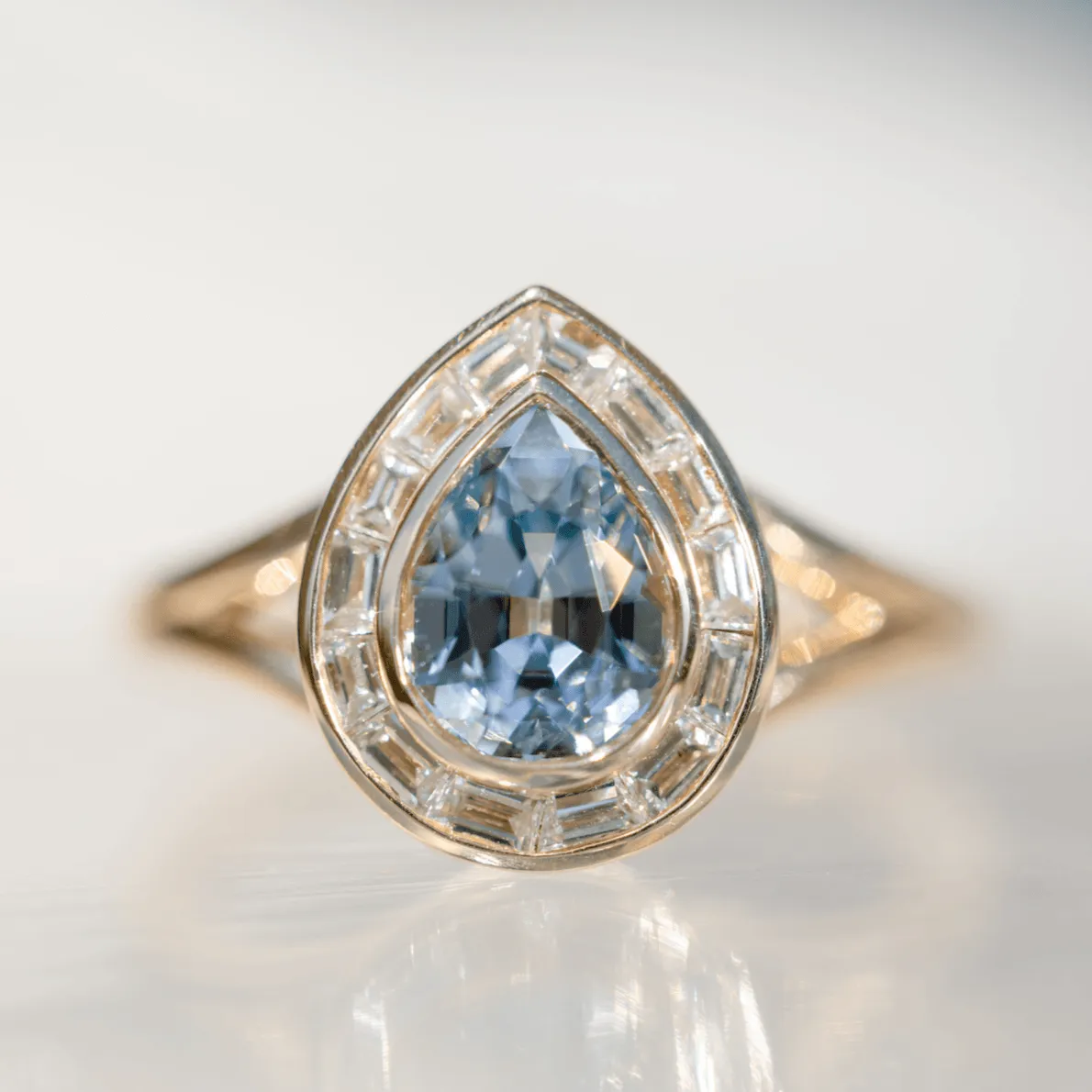 1.71ct Blue Sapphire Baguette Halo Engagement Ring sold by Marrow Fine product image thumbnail 4