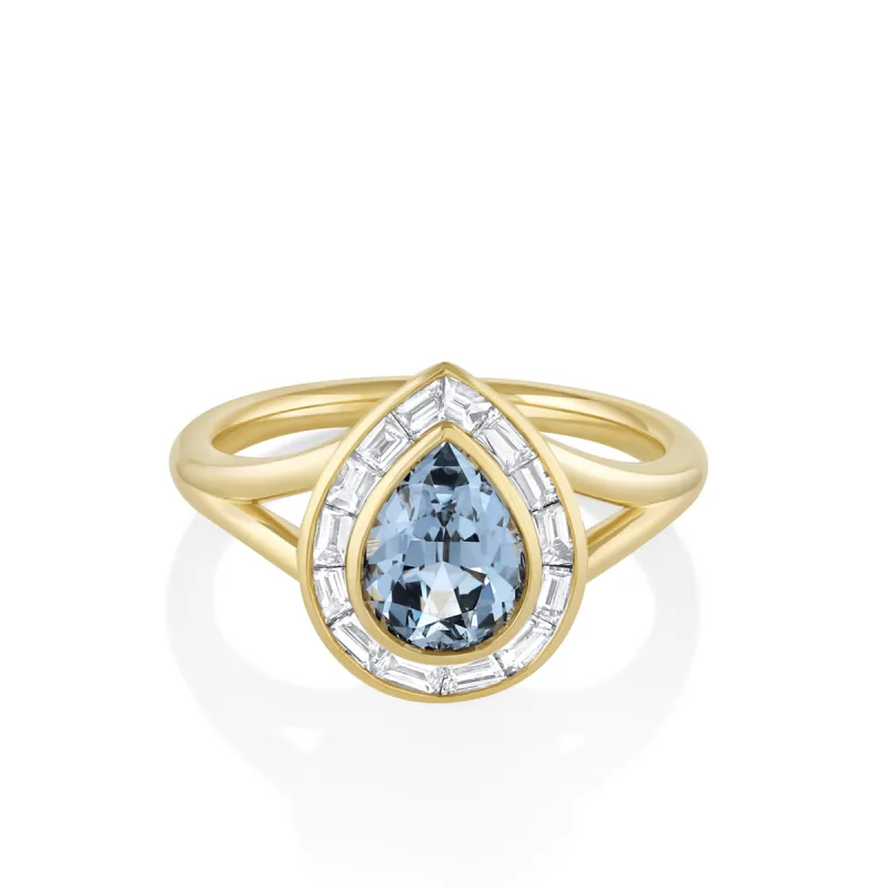 1.71ct Blue Sapphire Baguette Halo Engagement Ring sold by Marrow Fine