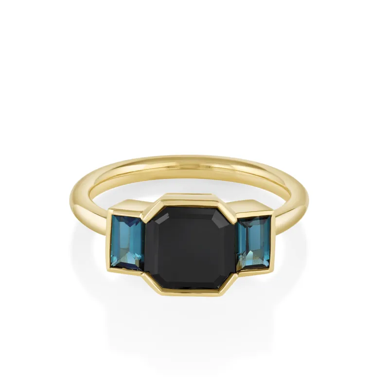 2.07ct Black Diamond Asscher & Tourmaline Baguette Ring sold by Marrow Fine