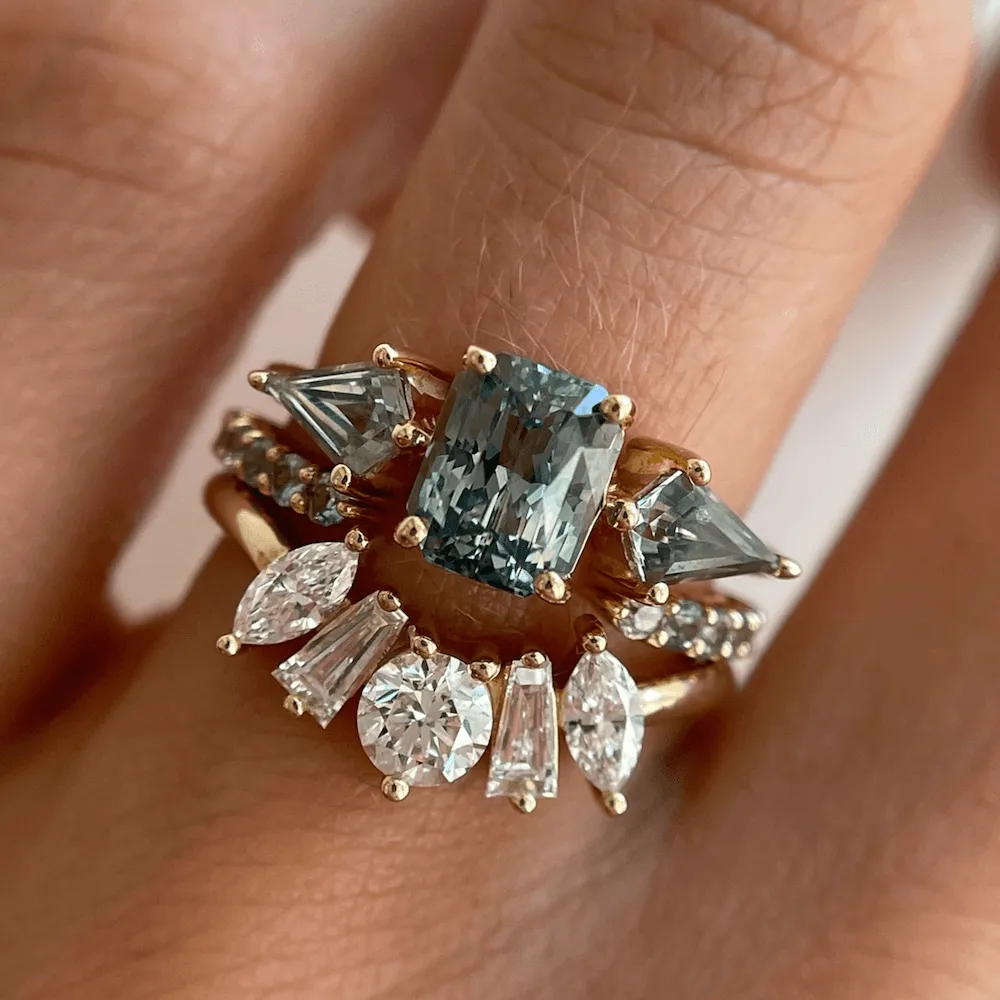 1.77ct Green Sapphire Three-Stone Engagement Ring Set sold by Marrow Fine product image thumbnail 3