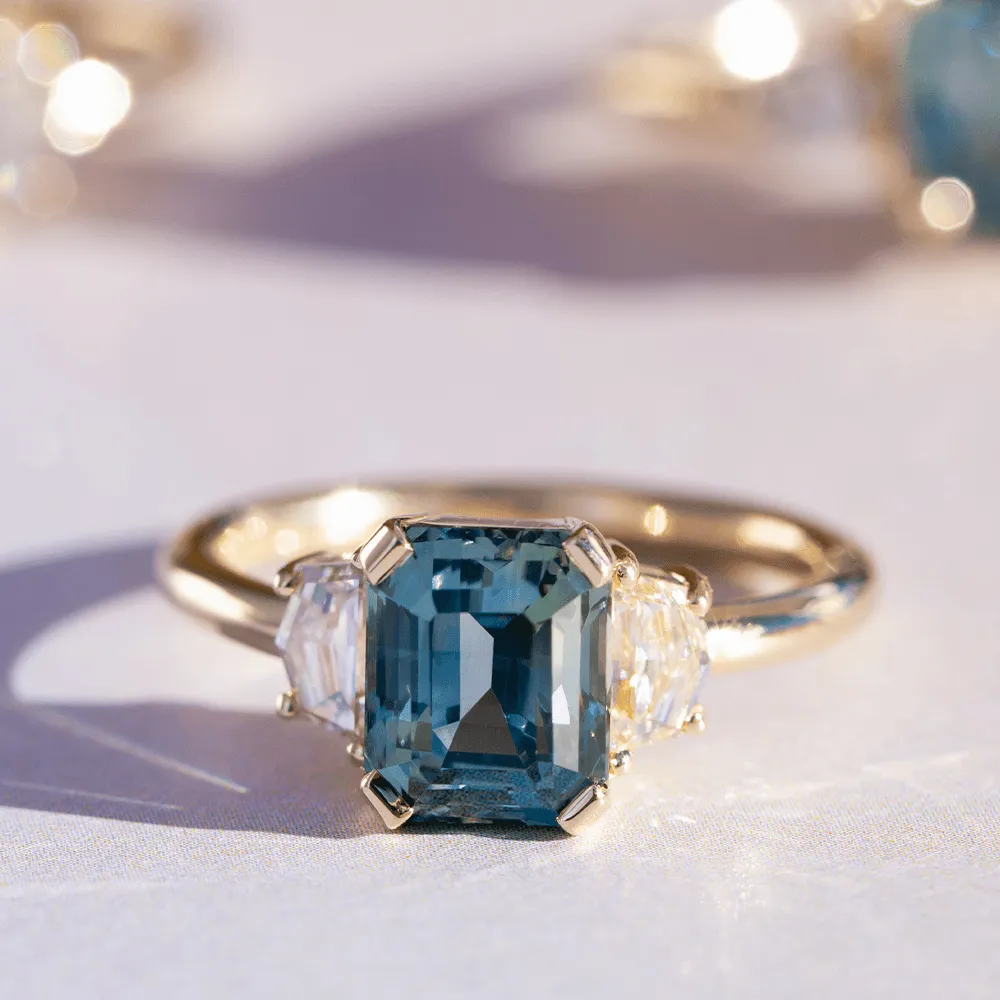 3.66ct Teal Sapphire & White Diamond Three Stone Ring sold by Marrow Fine product image thumbnail 4