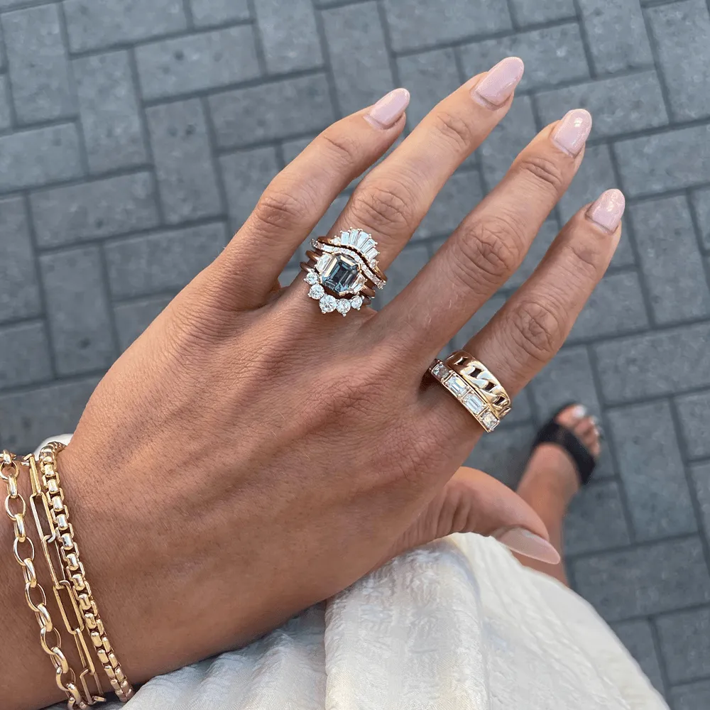 3.66ct Teal Sapphire & White Diamond Three Stone Ring sold by Marrow Fine product image thumbnail 5