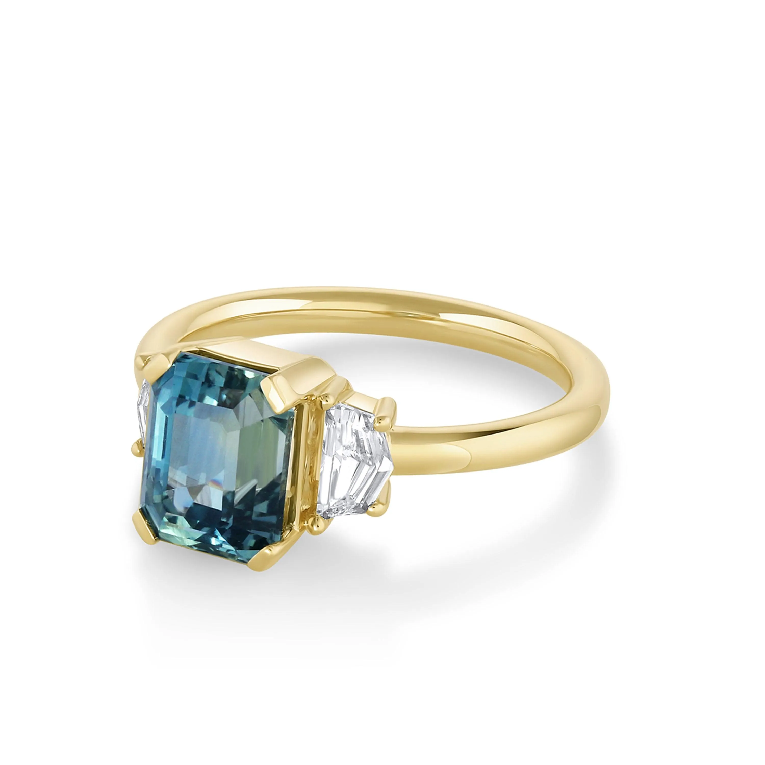 3.66ct Teal Sapphire & White Diamond Three Stone Ring sold by Marrow Fine product image thumbnail 2