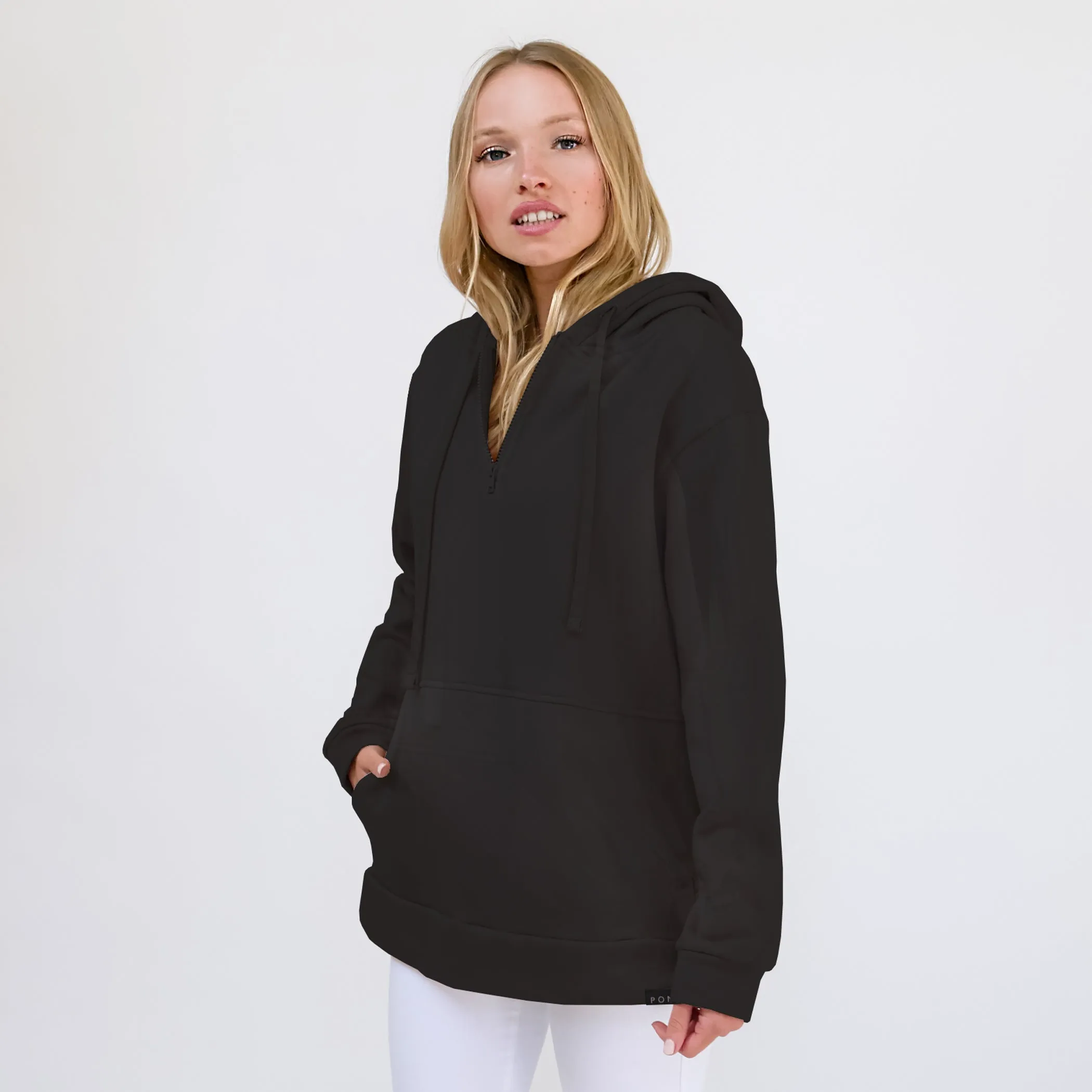 Quarter Zip Essential Travel Hoodie - Black sold by Pond Los Angeles product image thumbnail 2