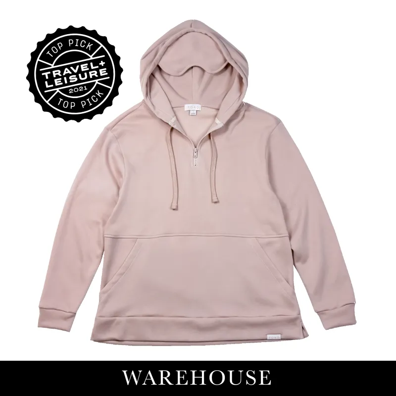 Quarter Zip Essential Travel Hoodie - Rose made by Pond Los Angeles