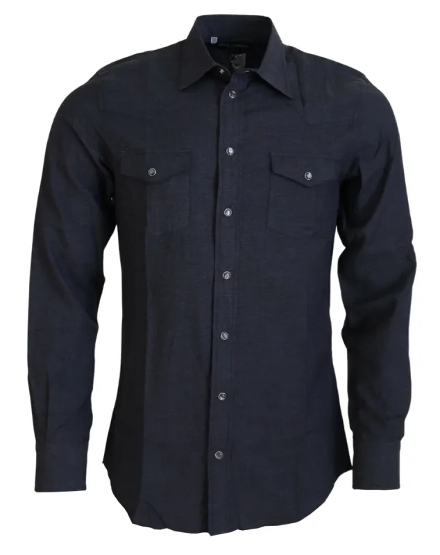 Elegant Gray Cotton Collared Shirt sold by Louxly