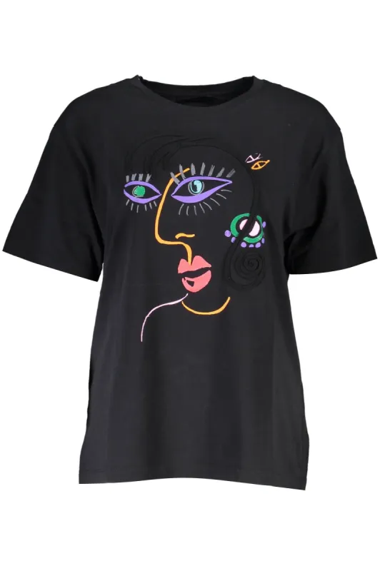 Chic Embroidered Black Tee with Artistic Flair sold by Louxly