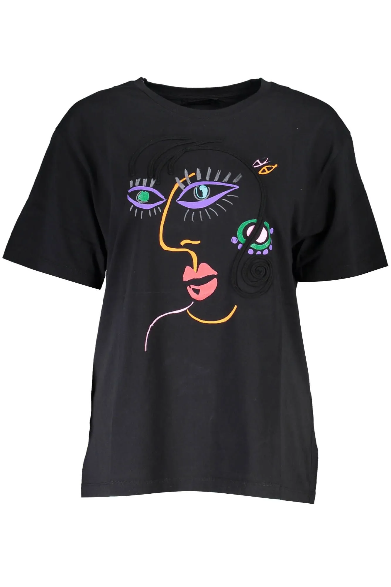 Chic Embroidered Black Tee with Artistic Flair sold by Louxly