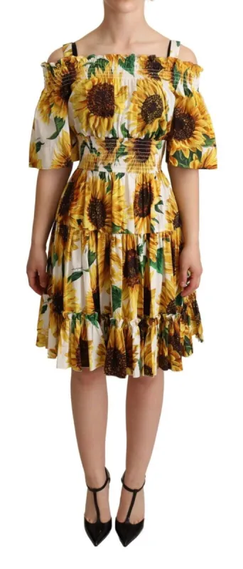 Elegant Sunflower Open Shoulder Dress sold by Louxly