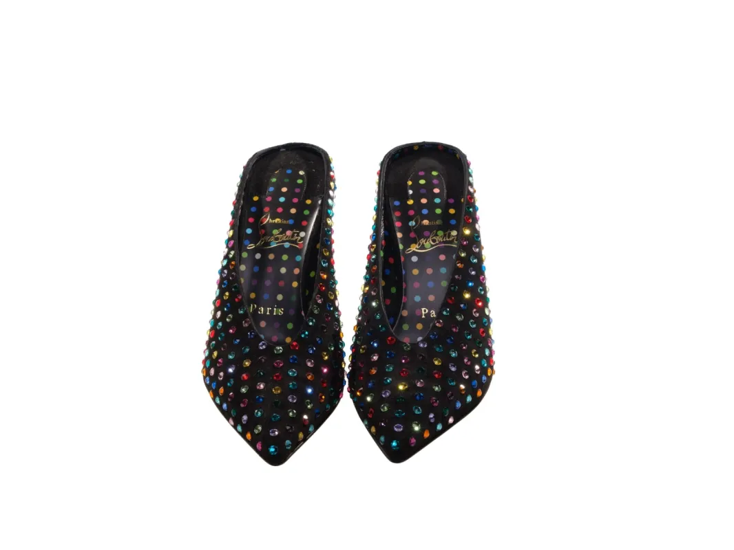 Veryvee Strass Boum 85 Suede and Multi Colour Jewelled Mules sold by Louxly