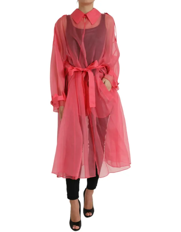 Elegant Pink Silk Long Jacket sold by Louxly