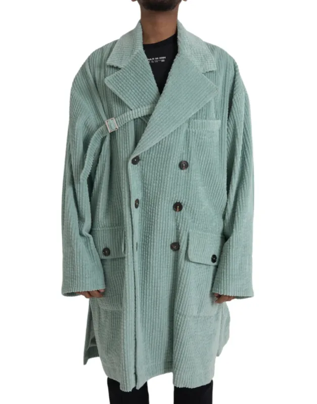 Blue Double Breasted Corduroy Cotton Jacket sold by Louxly