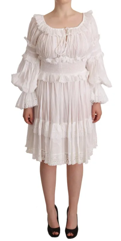 Elegant Off-Shoulder Ruffled Dress in White sold by Louxly